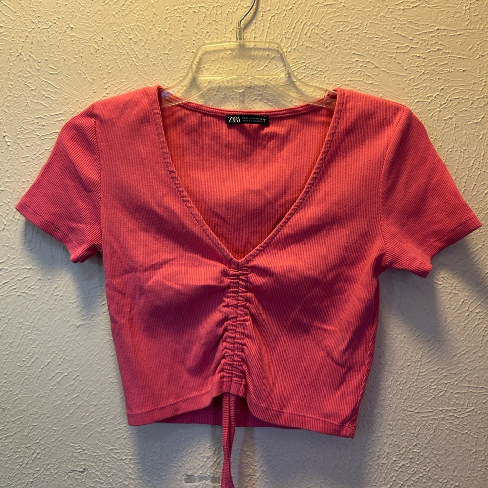 Zara Vibrant Pink Gathered Crop Top